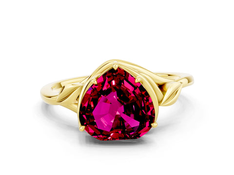 Yellow gold Heart Cut Garnet Solitaire Ring with Twist Band and Four-Prong Setting_24