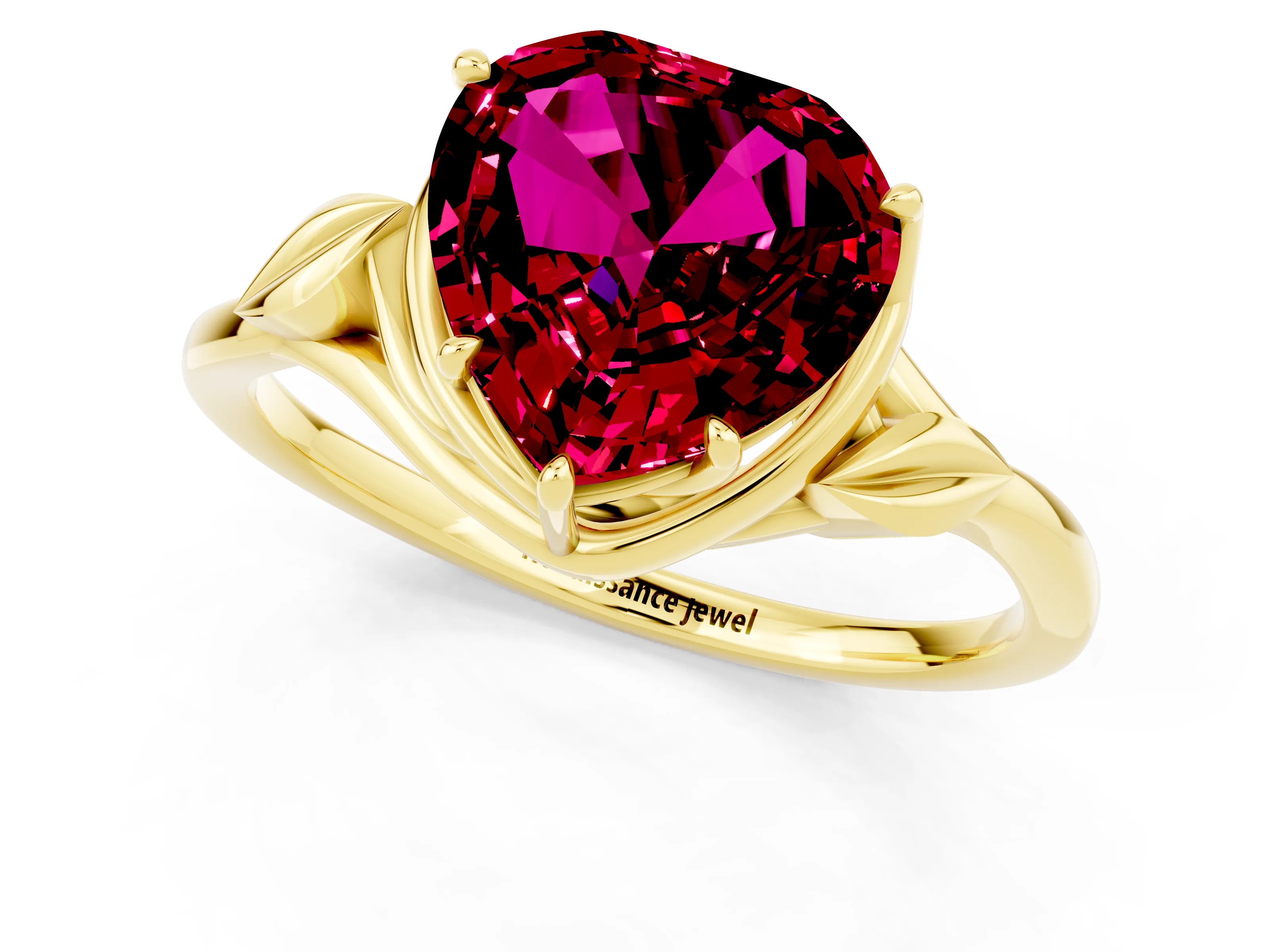 Yellow gold Heart Cut Garnet Solitaire Ring with Twist Band and Four-Prong Setting_25