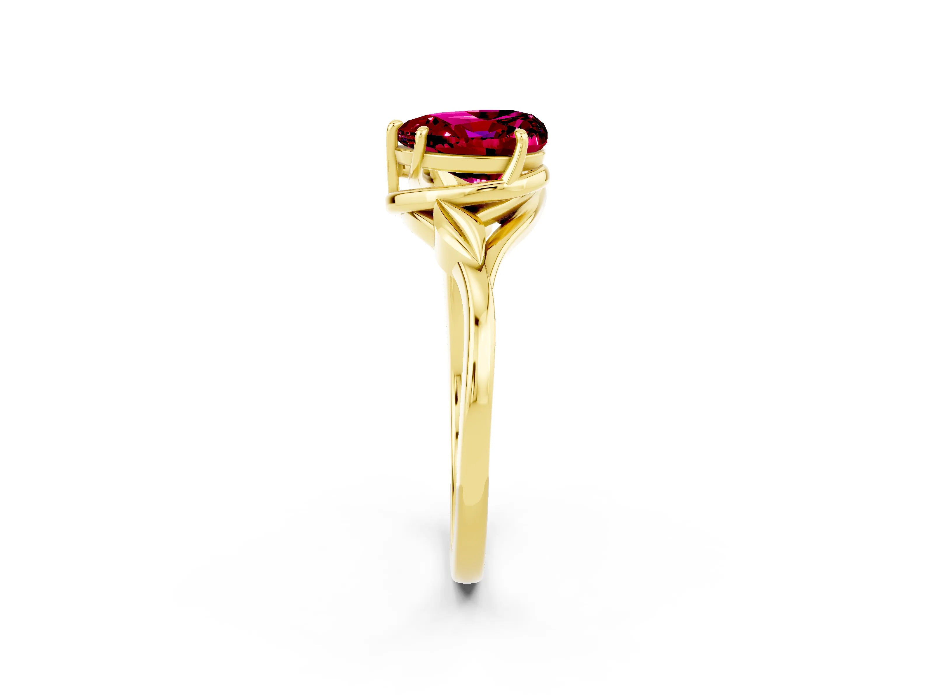 Yellow gold Heart Cut Garnet Solitaire Ring with Twist Band and Four-Prong Setting_26