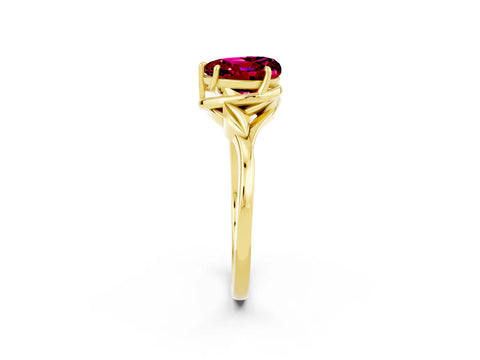 Yellow gold Heart Cut Garnet Solitaire Ring with Twist Band and Four-Prong Setting_26