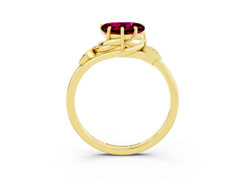 Yellow gold Heart Cut Garnet Solitaire Ring with Twist Band and Four-Prong Setting_27