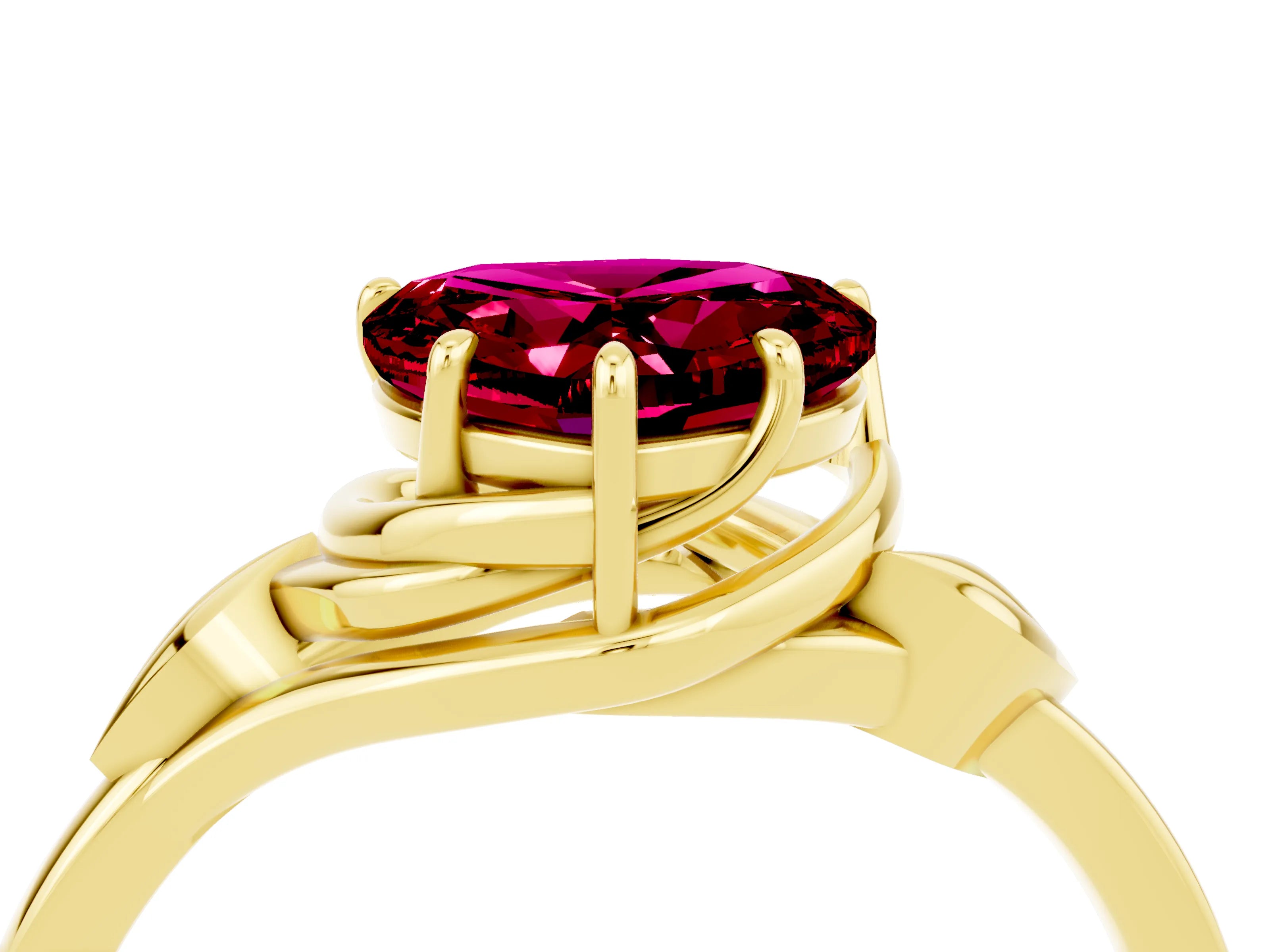 Yellow gold Heart Cut Garnet Solitaire Ring with Twist Band and Four-Prong Setting_28