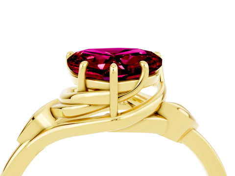 Yellow gold Heart Cut Garnet Solitaire Ring with Twist Band and Four-Prong Setting_28