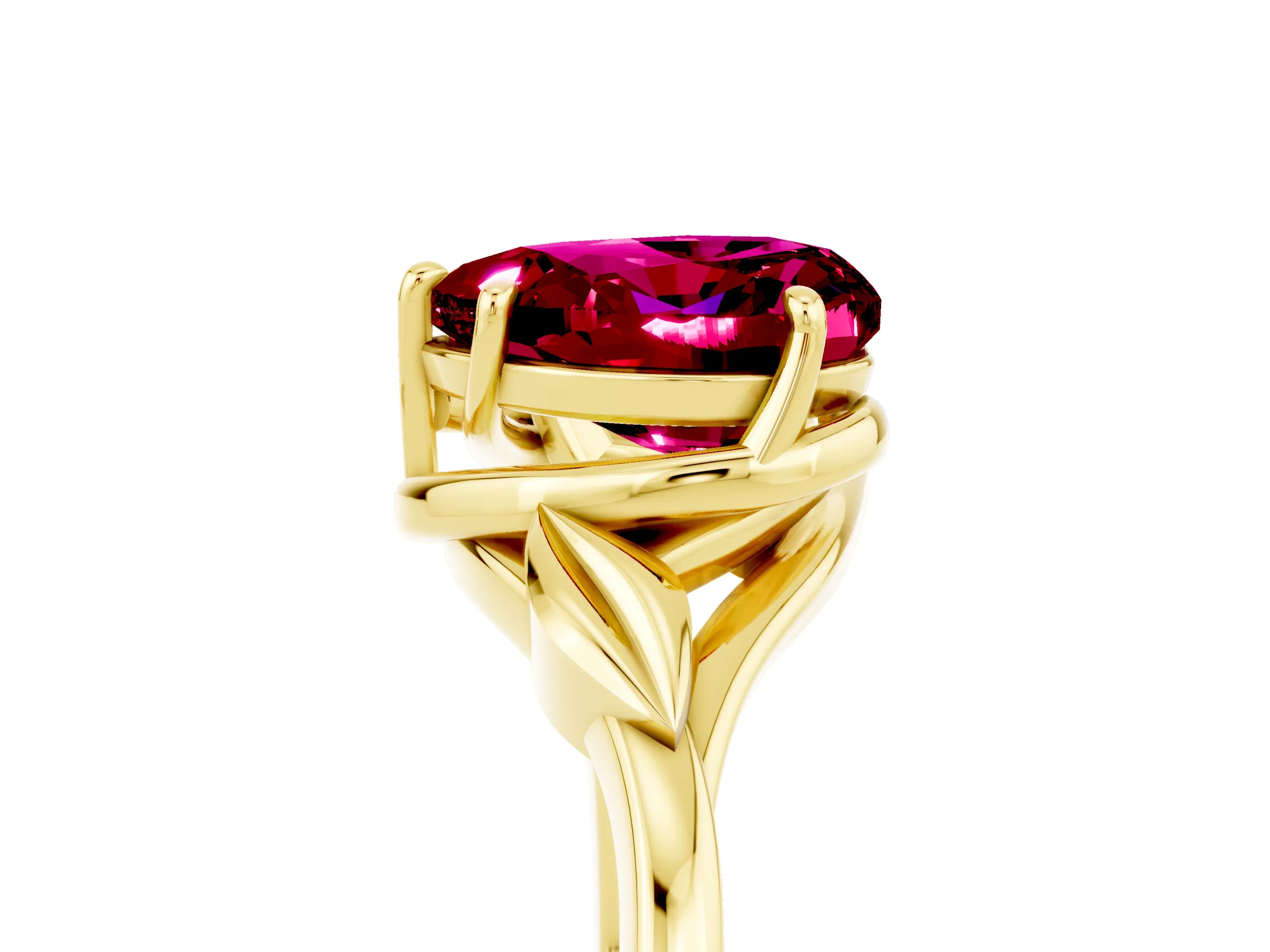 Yellow gold Heart Cut Garnet Solitaire Ring with Twist Band and Four-Prong Setting_29