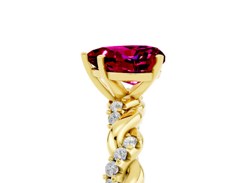 Yellow gold Heart Cut Garnet Solitaire Ring with Twisted Band and Pavé Accents_5