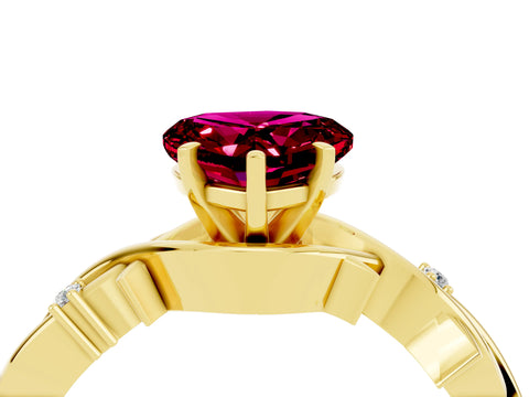Yellow gold Heart Cut Garnet Solitaire Ring with Twisted Band and Prong Setting_4