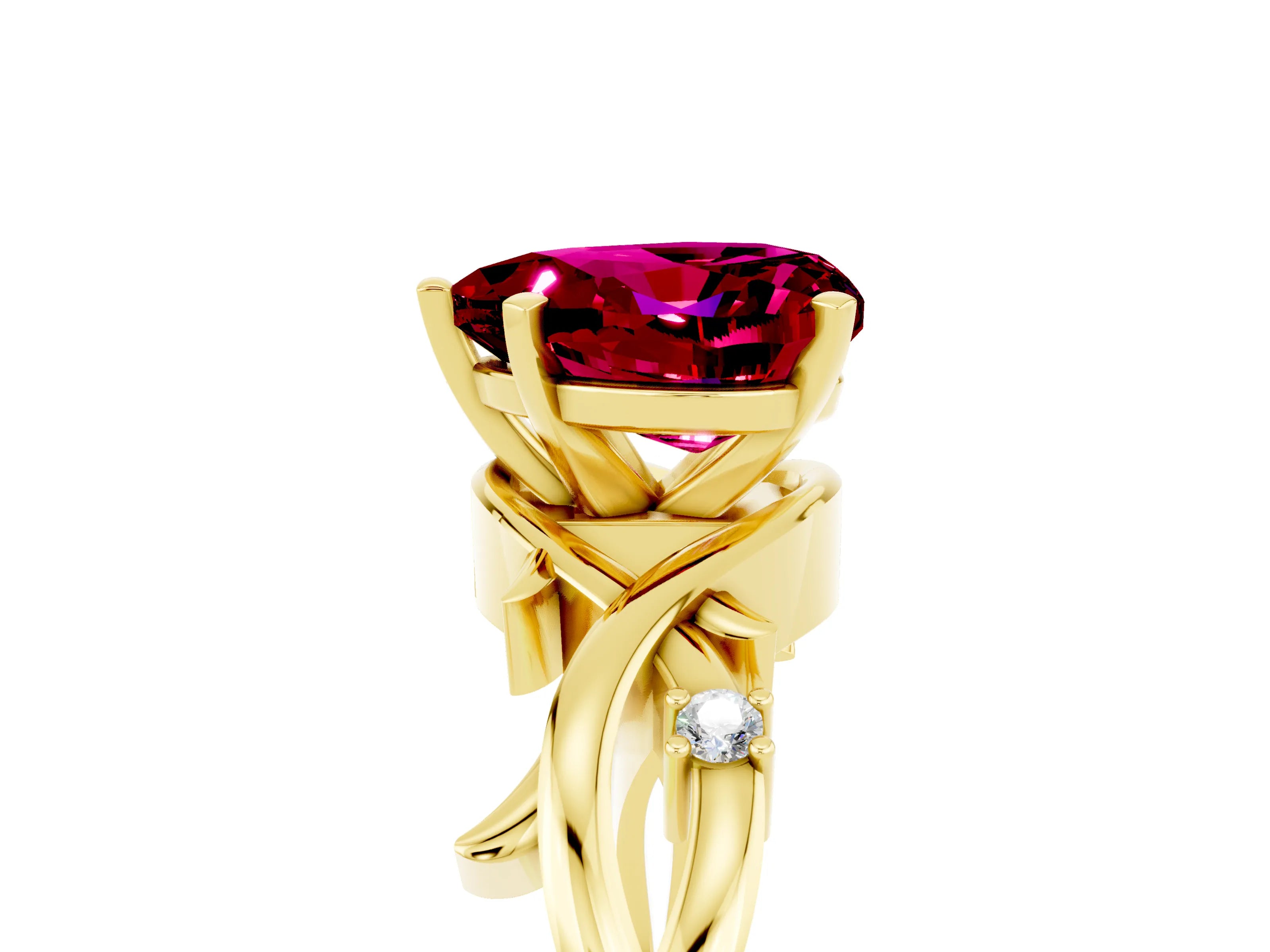 Yellow gold Heart Cut Garnet Solitaire Ring with Twisted Band and Prong Setting_5