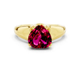 Yellow gold Heart Cut Garnet Solitaire Ring with Wide Band and Prong Setting