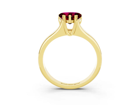 Yellow gold Heart Cut Garnet Solitaire Ring with Wide Band and Prong Setting_3