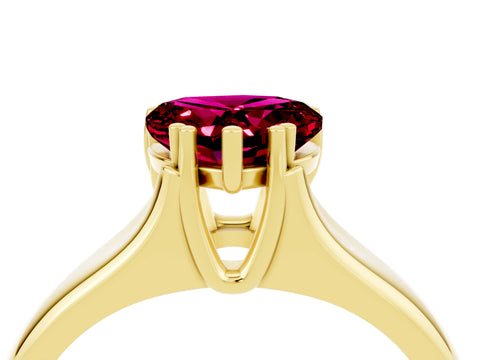 Yellow gold Heart Cut Garnet Solitaire Ring with Wide Band and Prong Setting_4