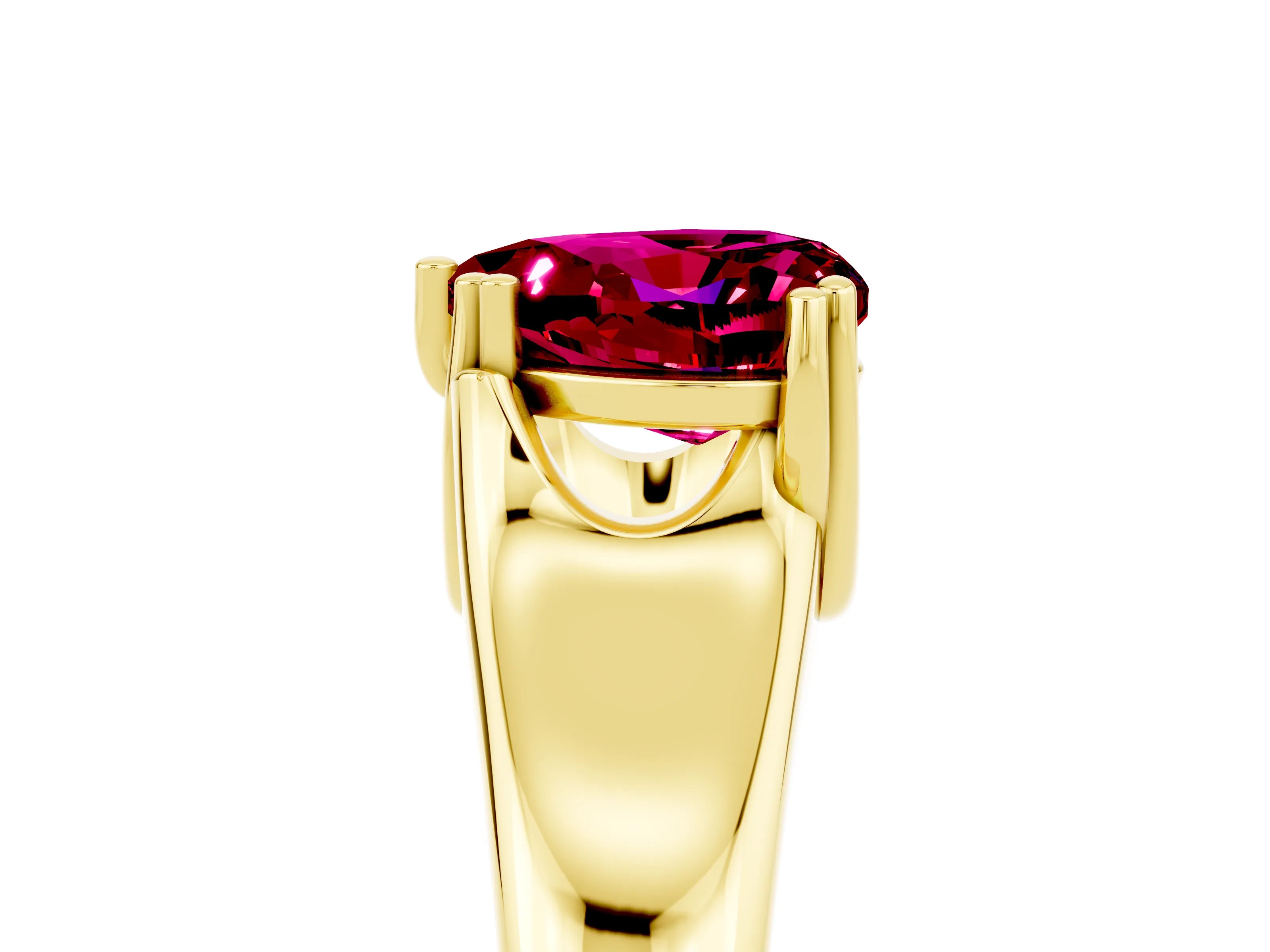 Yellow gold Heart Cut Garnet Solitaire Ring with Wide Band and Prong Setting_5