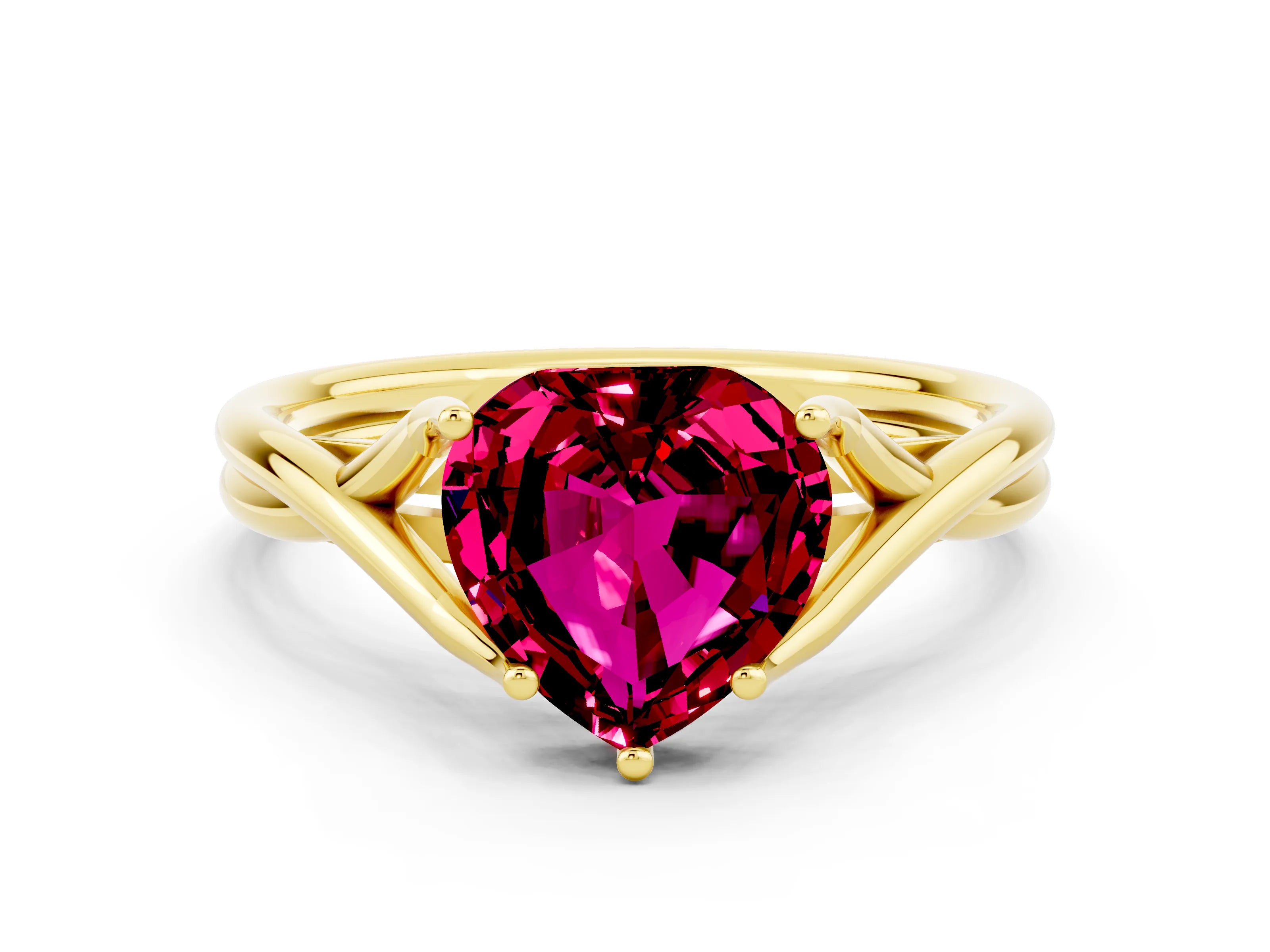 Yellow gold Heart Cut Garnet Solitaire Twist Band Prong Setting Ring_36