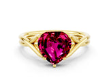 Yellow gold Heart Cut Garnet Solitaire Twist Band Prong Setting Ring_36