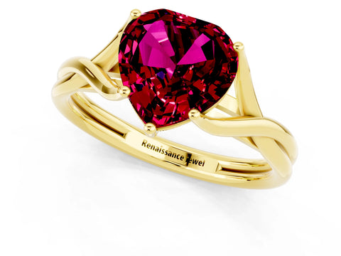 Yellow gold Heart Cut Garnet Solitaire Twist Band Prong Setting Ring_37