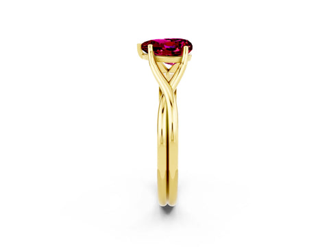 Yellow gold Heart Cut Garnet Solitaire Twist Band Prong Setting Ring_38