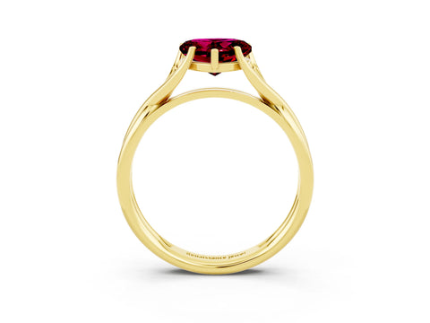 Yellow gold Heart Cut Garnet Solitaire Twist Band Prong Setting Ring_39