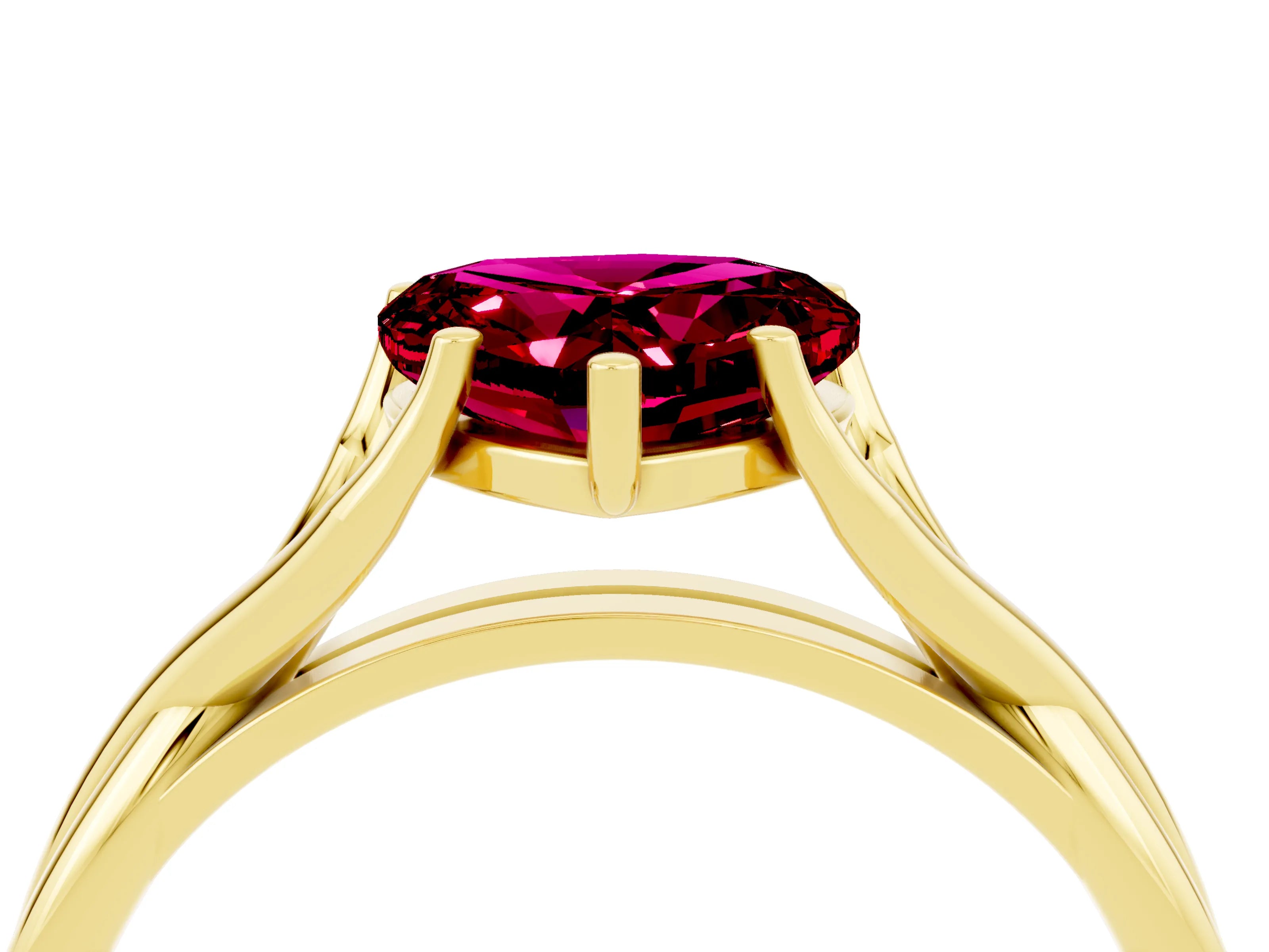 Yellow gold Heart Cut Garnet Solitaire Twist Band Prong Setting Ring_40