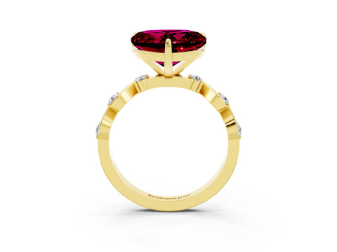 Yellow gold Heart Cut Garnet Solitaire Twisted Band with Round  Accents and Prong Setting_15