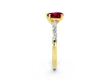 Yellow gold Heart Cut Garnet Solitaire with Side Baguettes and Channel Set Band_2