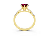 Yellow gold Heart Cut Garnet Solitaire with Side Baguettes and Channel Set Band_3