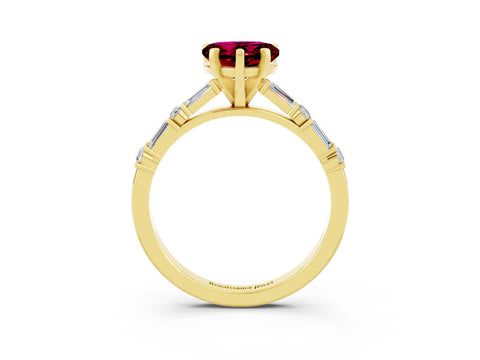 Yellow gold Heart Cut Garnet Solitaire with Side Baguettes and Channel Set Band_3