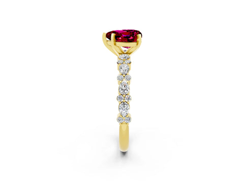 Yellow gold Heart Cut Garnet Solitaire with Side Stones, Pave Band, Four-Prong Setting_38