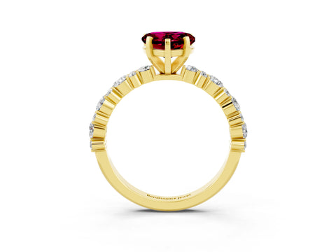 Yellow gold Heart Cut Garnet Solitaire with Side Stones, Pave Band, Four-Prong Setting_39