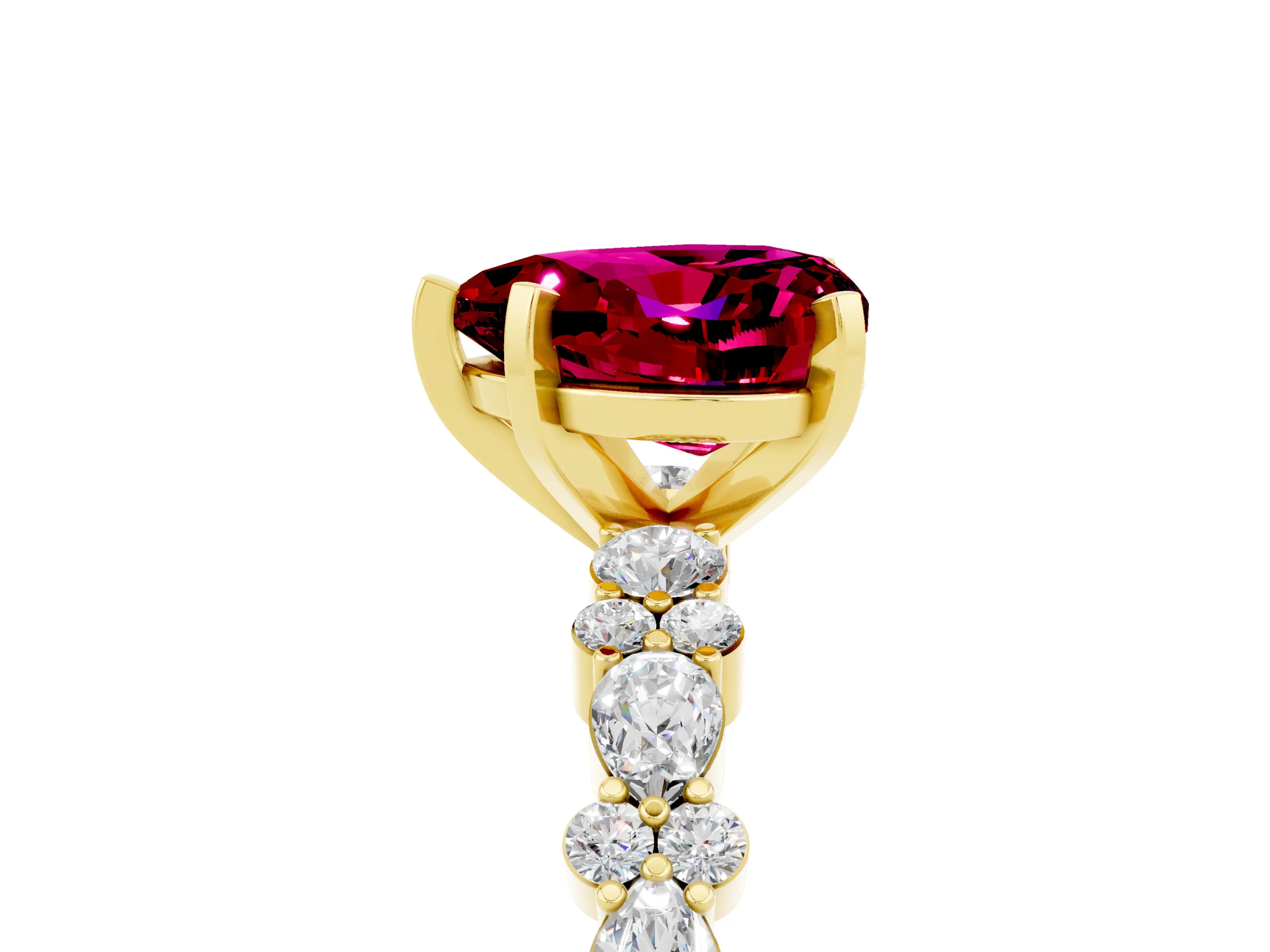 Yellow gold Heart Cut Garnet Solitaire with Side Stones, Pave Band, Four-Prong Setting_41