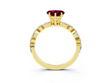 Yellow gold Heart Cut Garnet Solitaire with Side Stones on a Pavé Band and Four-Prong Setting_3