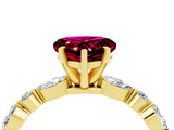 Yellow gold Heart Cut Garnet Solitaire with Side Stones on a Pavé Band and Four-Prong Setting_4