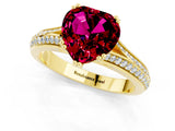 Yellow gold Heart Cut Garnet Split Shank Engagement Ring with Pavé Band_1