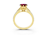Yellow gold Heart Cut Garnet Split Shank Engagement Ring with Pavé Band_3