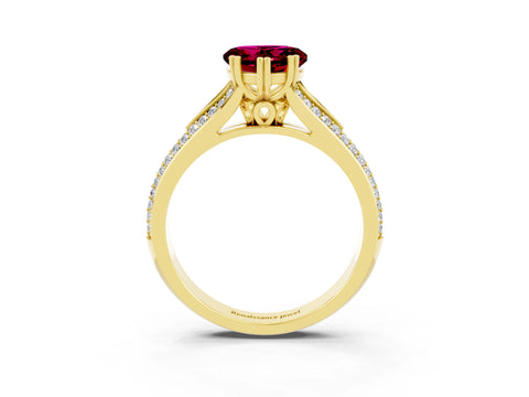 Yellow gold Heart Cut Garnet Split Shank Engagement Ring with Pavé Band_3