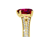 Yellow gold Heart Cut Garnet Split Shank Engagement Ring with Pavé Band_5
