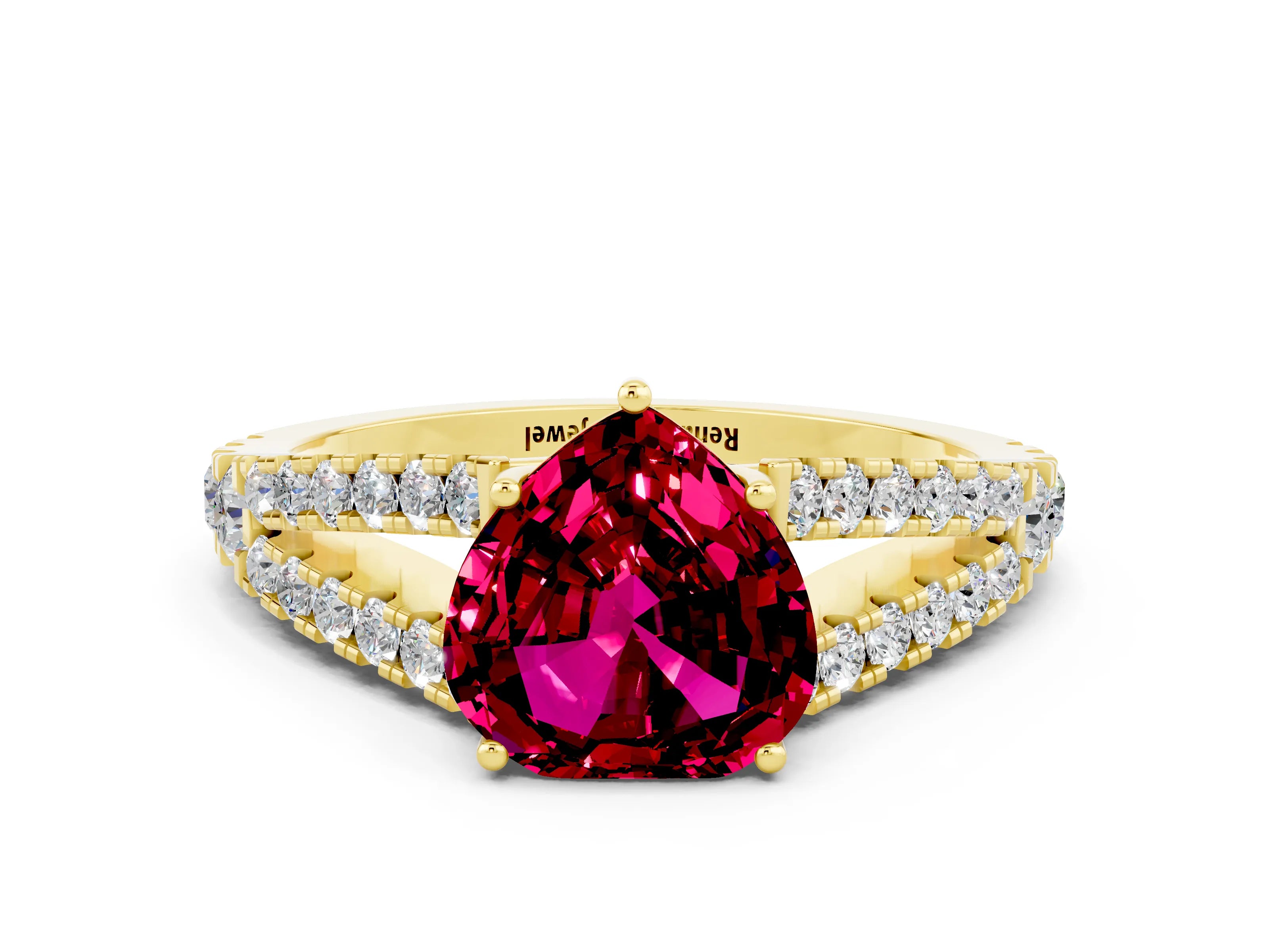 Yellow gold Heart Cut Garnet Split Shank Pavé Engagement Ring with Four-Prong Setting_12