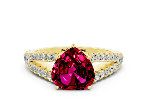 Yellow gold Heart Cut Garnet Split Shank Pavé Engagement Ring with Four-Prong Setting_12
