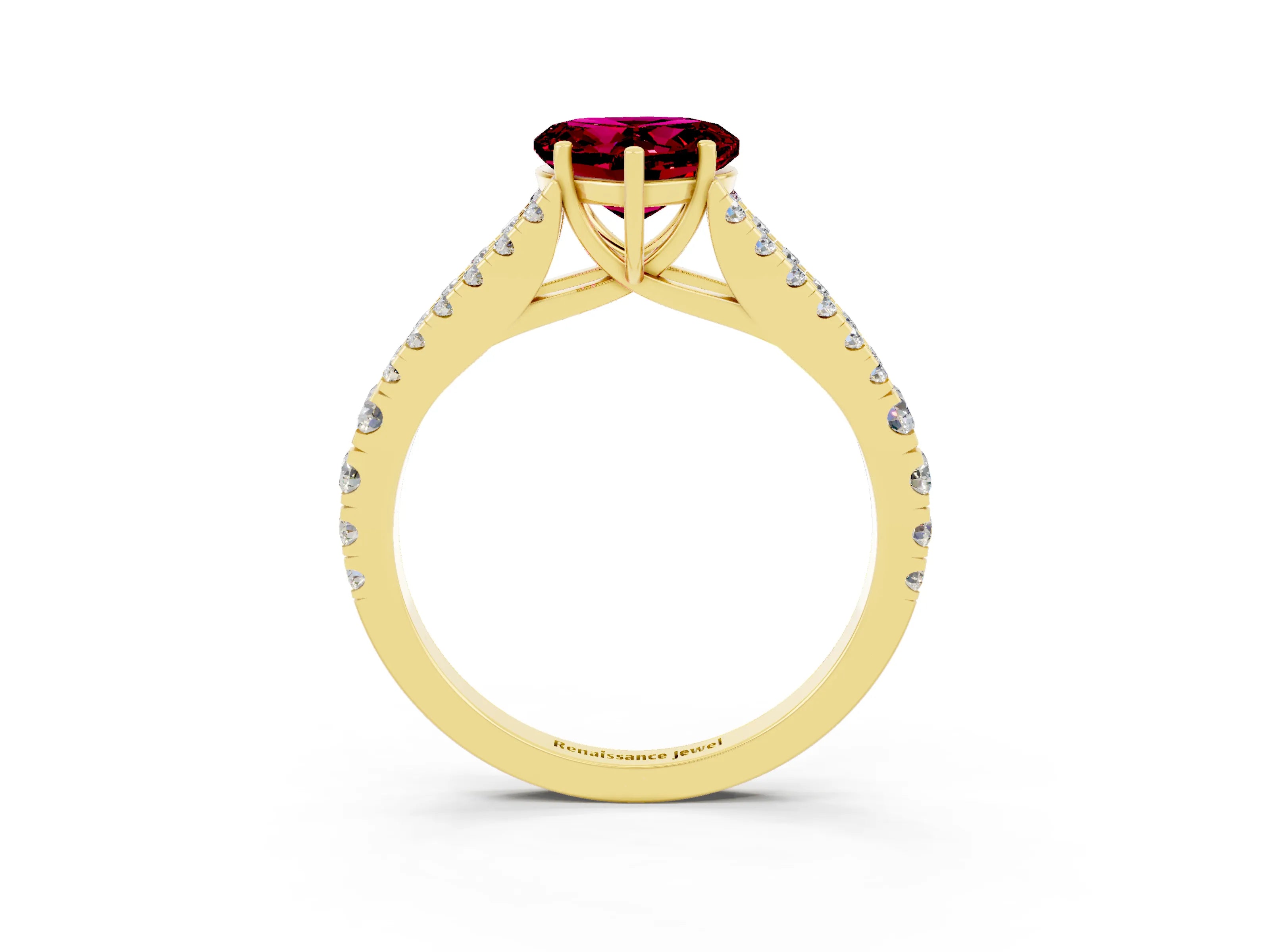 Yellow gold Heart Cut Garnet Split Shank Pavé Engagement Ring with Four-Prong Setting_15