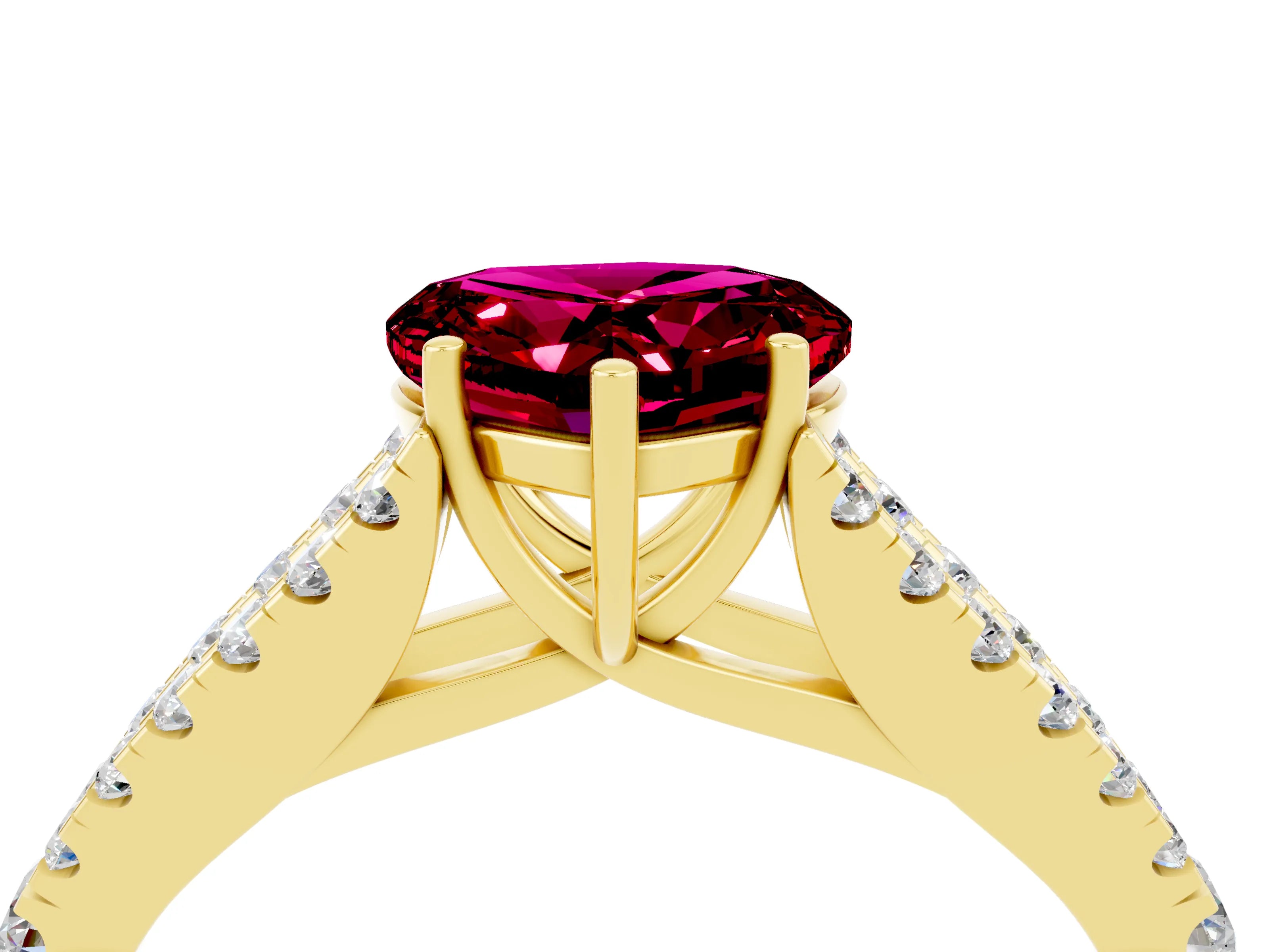 Yellow gold Heart Cut Garnet Split Shank Pavé Engagement Ring with Four-Prong Setting_16