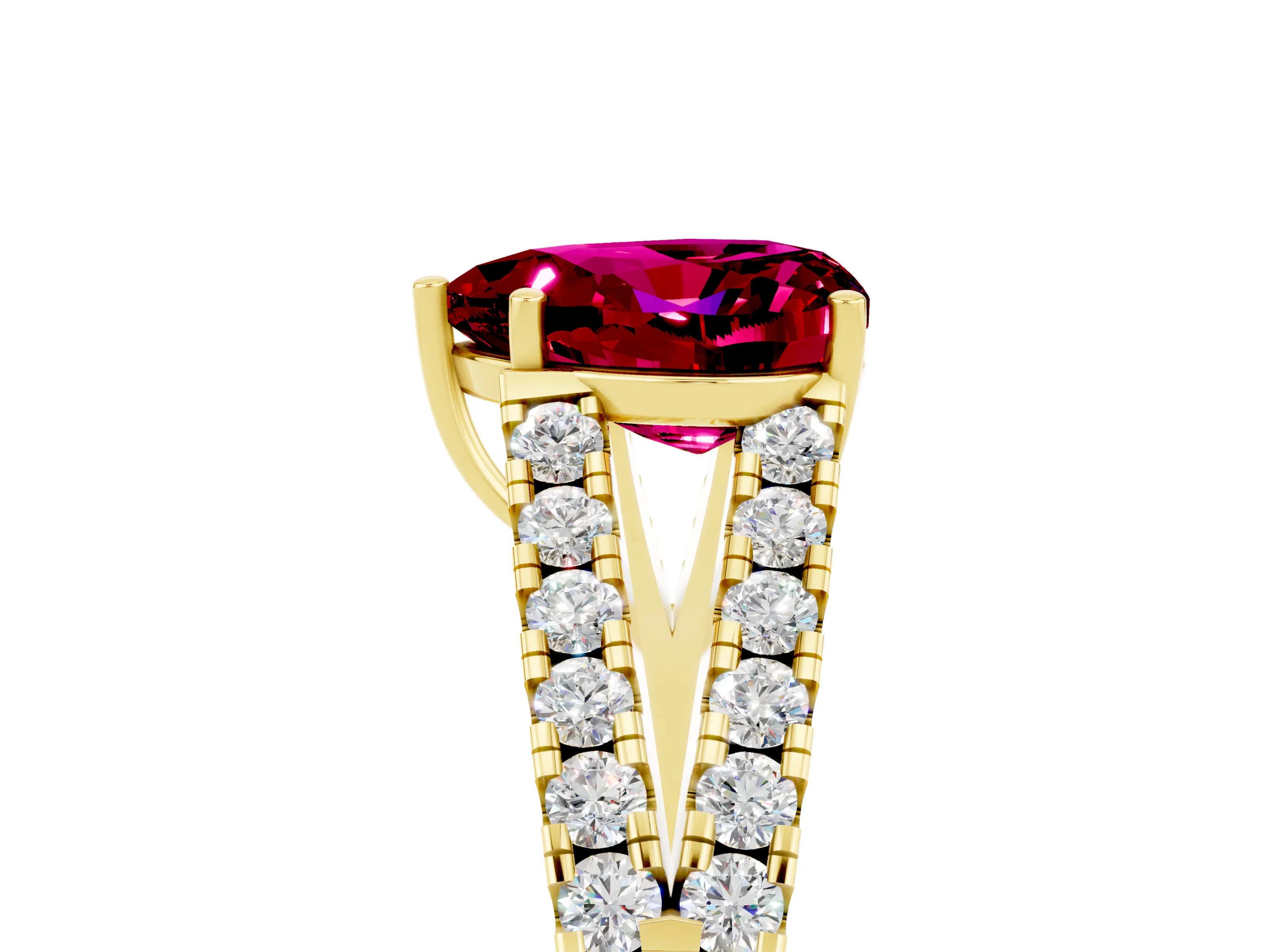 Yellow gold Heart Cut Garnet Split Shank Pavé Engagement Ring with Four-Prong Setting_17