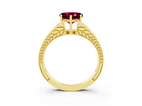 Yellow gold Heart Cut Garnet Split Shank Ring with Pavé Band and Four-Prong Setting_3