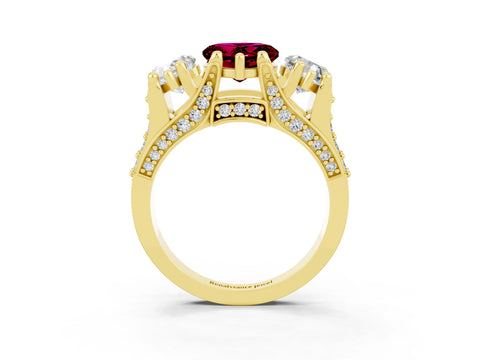 Yellow gold Heart Cut Garnet Three-Stone Ring with Channel Set Band and Four-Prong Setting_3