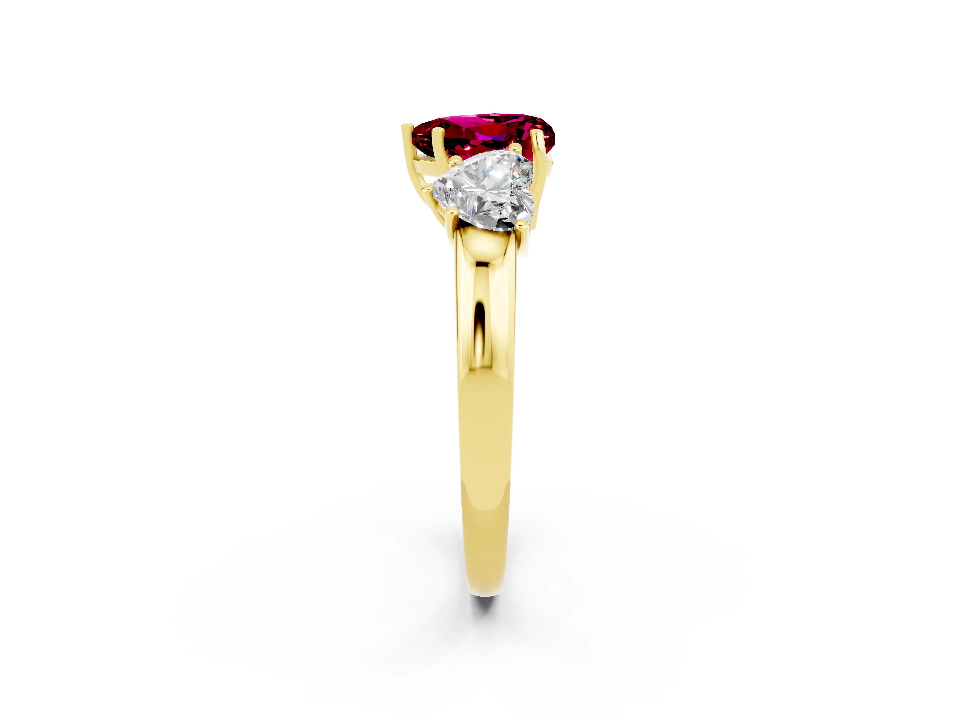 Yellow gold Heart Cut Garnet Three-Stone Ring with Four-Prong Setting and Classic Band_2