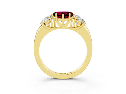 Yellow gold Heart Cut Garnet Three-Stone Ring with Four-Prong Setting and Classic Band_3