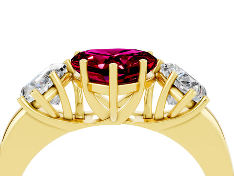Yellow gold Heart Cut Garnet Three-Stone Ring with Four-Prong Setting and Classic Band_4