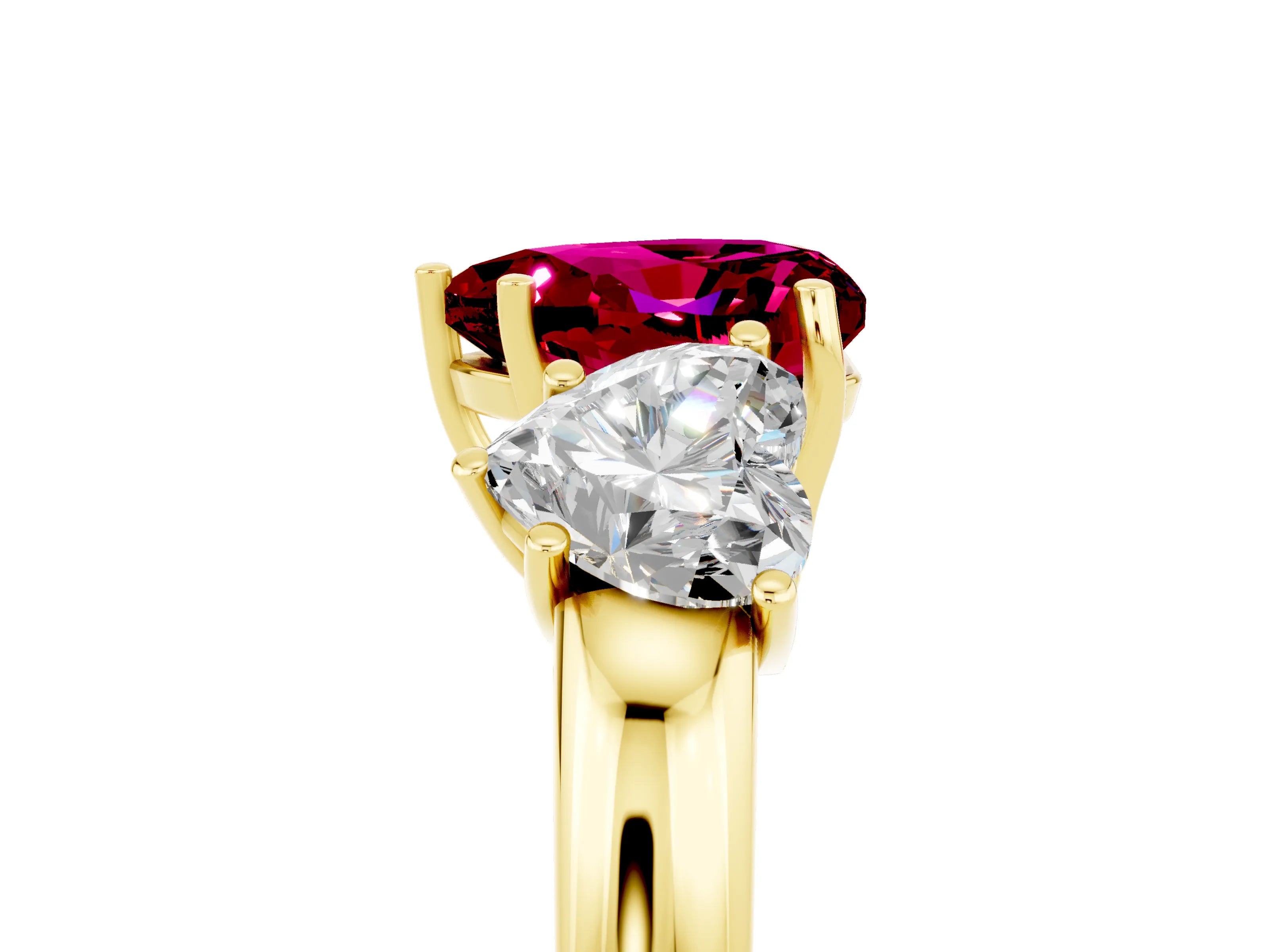 Yellow gold Heart Cut Garnet Three-Stone Ring with Four-Prong Setting and Classic Band_5