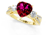 Yellow gold Heart Cut Garnet Three-Stone Ring with Pavé Split Shank and Four-Prong Setting_1