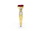 Yellow gold Heart Cut Garnet Three-Stone Ring with Pavé Split Shank and Four-Prong Setting_2