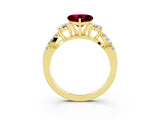 Yellow gold Heart Cut Garnet Three-Stone Ring with Pavé Split Shank and Four-Prong Setting_3