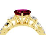 Yellow gold Heart Cut Garnet Three-Stone Ring with Pavé Split Shank and Four-Prong Setting_4