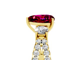 Yellow gold Heart Cut Garnet Three-Stone Ring with Pavé Split Shank and Four-Prong Setting_5